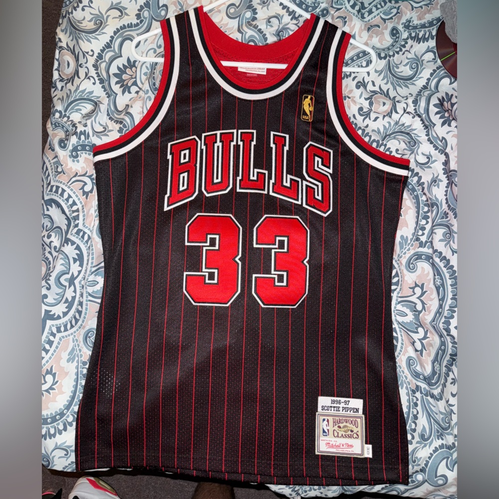 Mitchell & Ness Black and Red Chicago Bulls Jersey